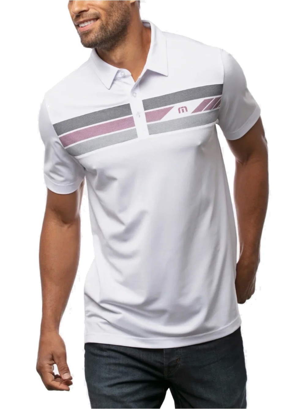 Travis Mathew Topsail Golf Polo, Size XXL, Color White/ Gray/Mauve